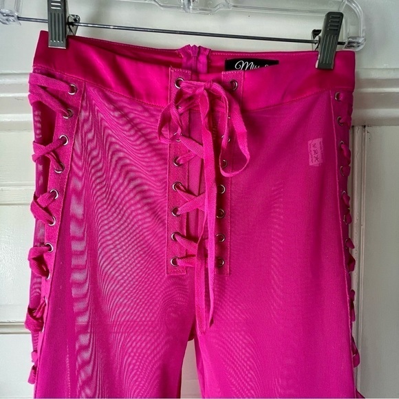 Miss 8 from Dolls Kill Hot Pink Mesh Lace-up Pants 💝 - Picture 2 of 6
